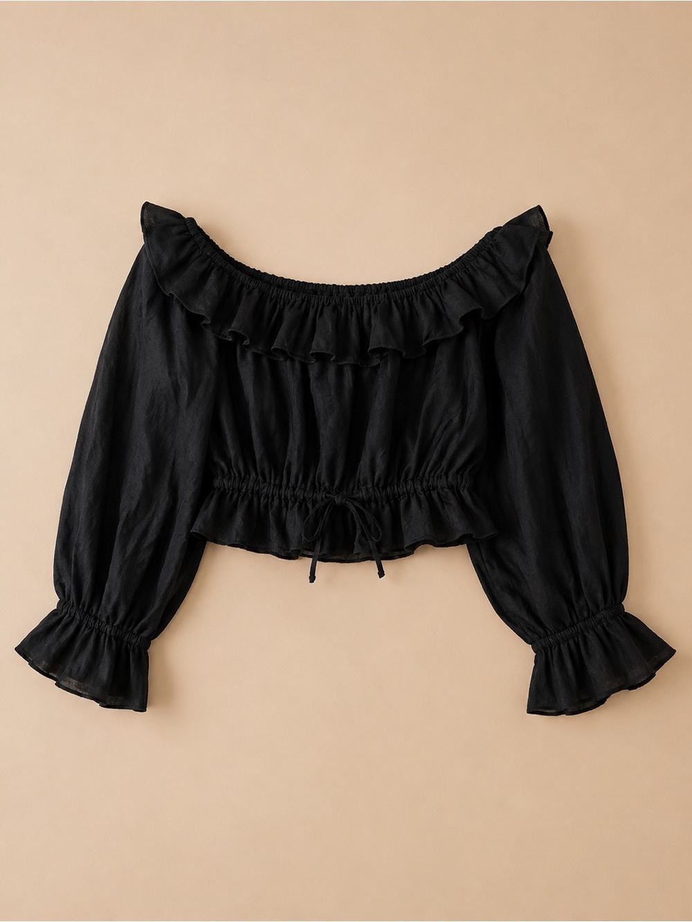 DISSH 100% Linen Off-the-Shoulder Ruffle Crop Top | Size 8 - Picture 2 of 10